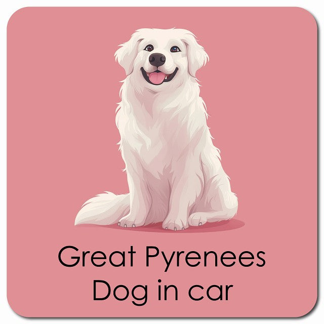 Great Pyrenees グレートピレニーズ 車用 パステル くすみカラー スタイル アニメ風 マグネット 13x13cm 正方形 カーマグネット 表示プレート