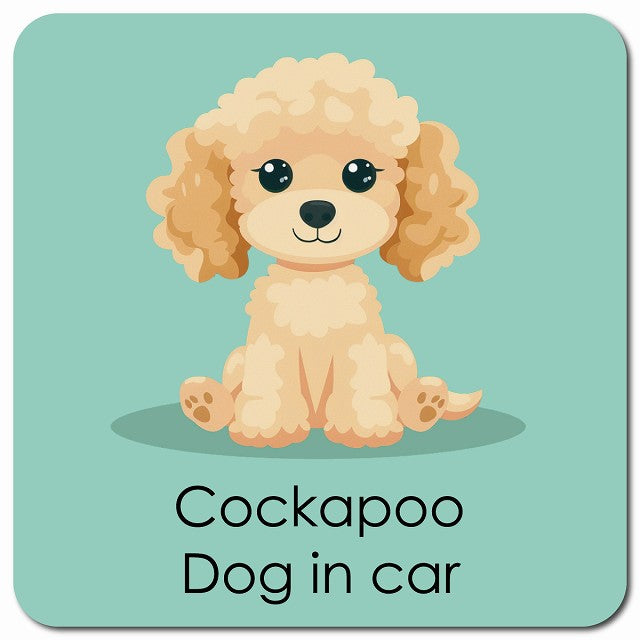 Cockapoo コッカプー 車用 パステル くすみカラー スタイル アニメ風 マグネット 13x13cm 正方形 カーマグネット 表示プレート