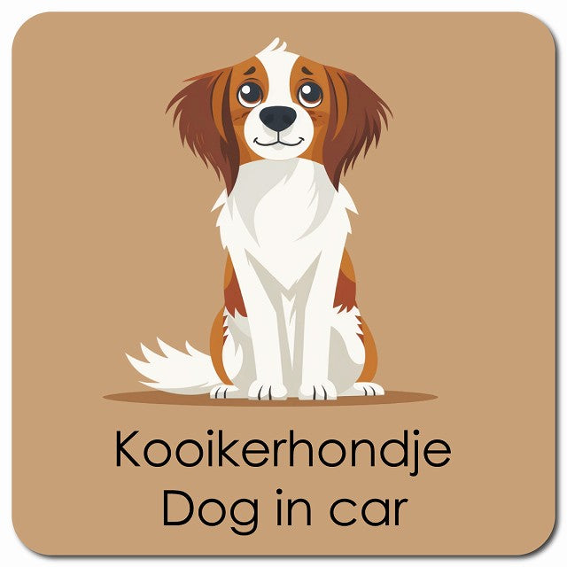 Kooikerhondje コーイケルホーンディエ 車用 パステル くすみカラー スタイル アニメ風 マグネット 13x13cm 正方形 カーマグネット 表示プレート