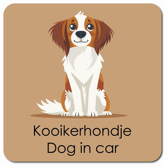 Kooikerhondje コーイケルホーンディエ 車用 パステル くすみカラー スタイル アニメ風 マグネット 13x13cm 正方形 カーマグネット 表示プレート