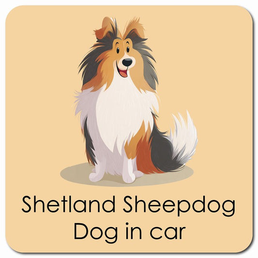 Shetland Sheepdog シェットランドシープドッグ 車用 パステル くすみカラー スタイル アニメ風 マグネット 13x13cm 正方形 カーマグネット 表示プレート