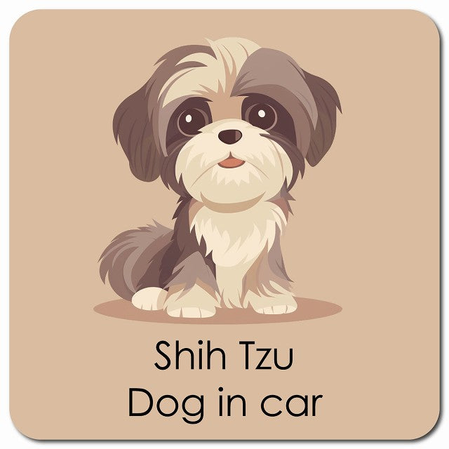 Shih Tzu シーズー 車用 パステル くすみカラー スタイル アニメ風 マグネット 13x13cm 正方形 カーマグネット 表示プレート