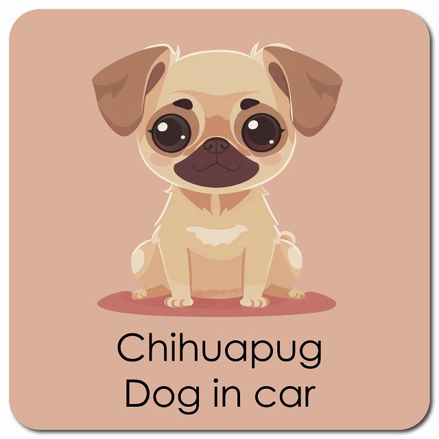 Chihuapug チワパグ 車用 パステル くすみカラー スタイル アニメ風 マグネット 13x13cm 正方形 カーマグネット 表示プレート