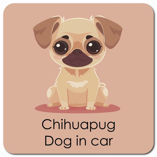 Chihuapug チワパグ 車用 パステル くすみカラー スタイル アニメ風 マグネット 13x13cm 正方形 カーマグネット 表示プレート