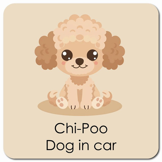 Chi-Poo チワプー 車用 パステル くすみカラー スタイル アニメ風 マグネット 13x13cm 正方形 カーマグネット 表示プレート