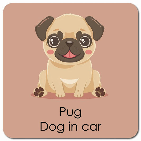 Pug パグ 車用 パステル くすみカラー スタイル アニメ風 マグネット 13x13cm 正方形 カーマグネット 表示プレート