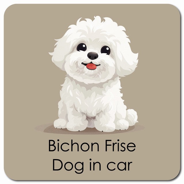 Bichon Frise ビションフリーゼ 車用 パステル くすみカラー スタイル アニメ風 マグネット 13x13cm 正方形 カーマグネット 表示プレート