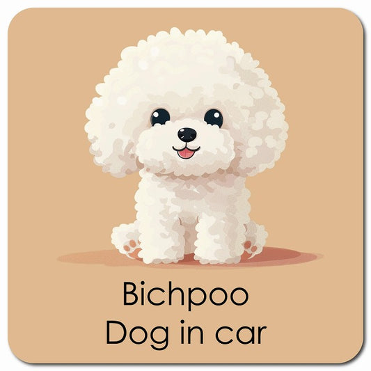 Bichpoo ビションプー 車用 パステル くすみカラー スタイル アニメ風 マグネット 13x13cm 正方形 カーマグネット 表示プレート