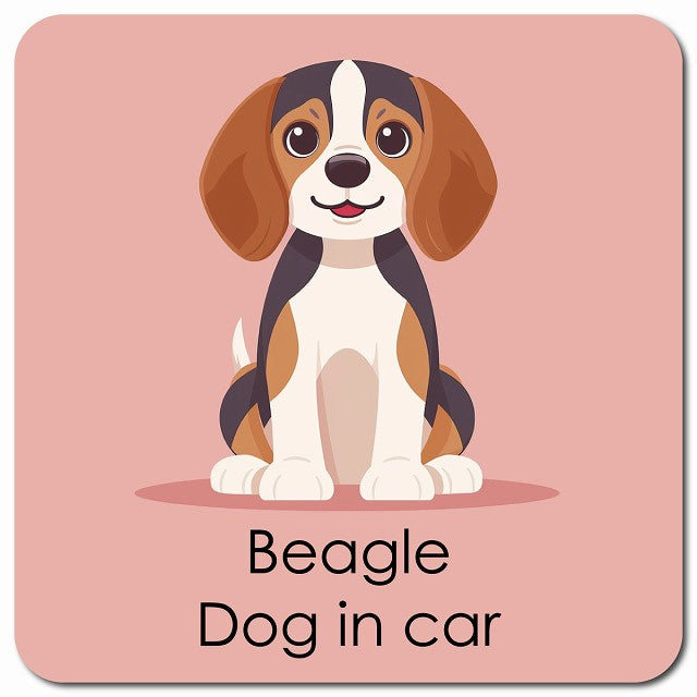 Beagle ビーグル 車用 パステル くすみカラー スタイル アニメ風 マグネット 13x13cm 正方形 カーマグネット 表示プレート