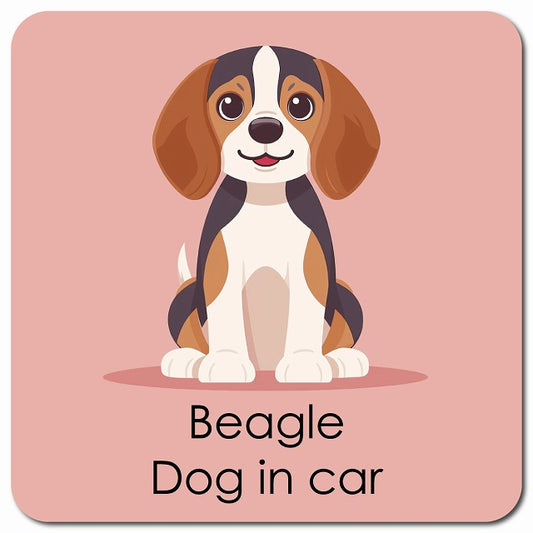 Beagle ビーグル 車用 パステル くすみカラー スタイル アニメ風 マグネット 13x13cm 正方形 カーマグネット 表示プレート