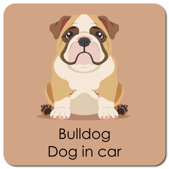 Bulldog ブルドッグ 車用 パステル くすみカラー スタイル アニメ風 マグネット 13x13cm 正方形 カーマグネット 表示プレート