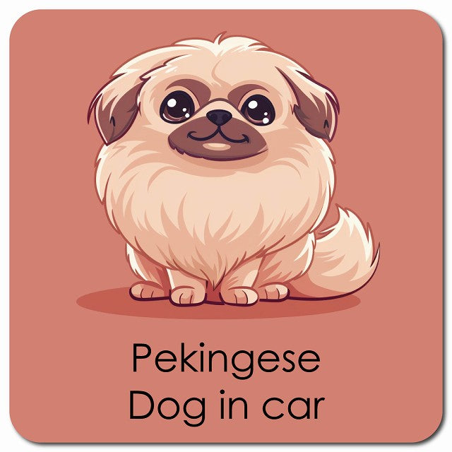Pekingese ペキニーズ 車用 パステル くすみカラー スタイル アニメ風 マグネット 13x13cm 正方形 カーマグネット 表示プレート