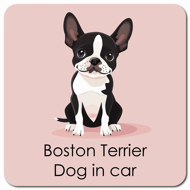 Boston Terrier ボストンテリア 車用 パステル くすみカラー スタイル アニメ風 マグネット 13x13cm 正方形 カーマグネット 表示プレート