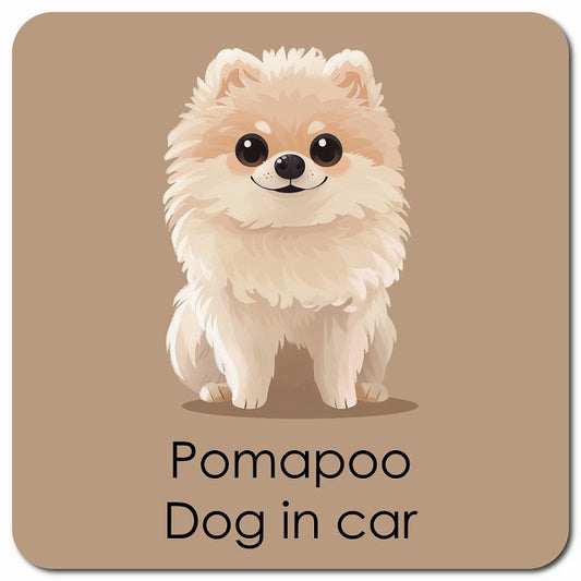 Pomapoo ポメプー 車用 パステル くすみカラー スタイル アニメ風 マグネット 13x13cm 正方形 カーマグネット 表示プレート