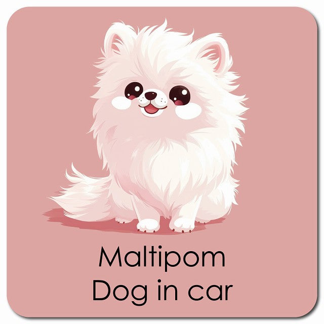 Maltipom ポメマル 車用 パステル くすみカラー スタイル アニメ風 マグネット 13x13cm 正方形 カーマグネット 表示プレート