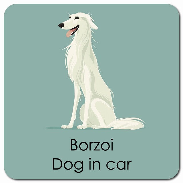 Borzoi ボルゾイ 車用 パステル くすみカラー スタイル アニメ風 マグネット 13x13cm 正方形 カーマグネット 表示プレート