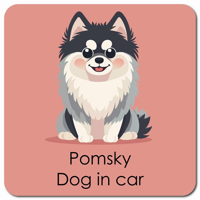 Pomsky ポンスキー 車用 パステル くすみカラー スタイル アニメ風 マグネット 13x13cm 正方形 カーマグネット 表示プレート