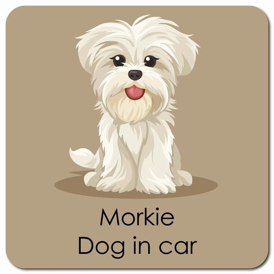 Morkie マルーキー 車用 パステル くすみカラー スタイル アニメ風 マグネット 13x13cm 正方形 カーマグネット 表示プレート