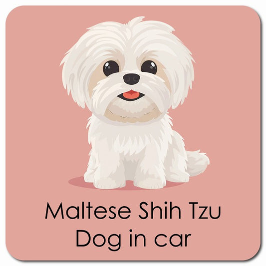 Maltese Shih Tzu マルシーズー 車用 パステル くすみカラー スタイル アニメ風 マグネット 13x13cm 正方形 カーマグネット 表示プレート