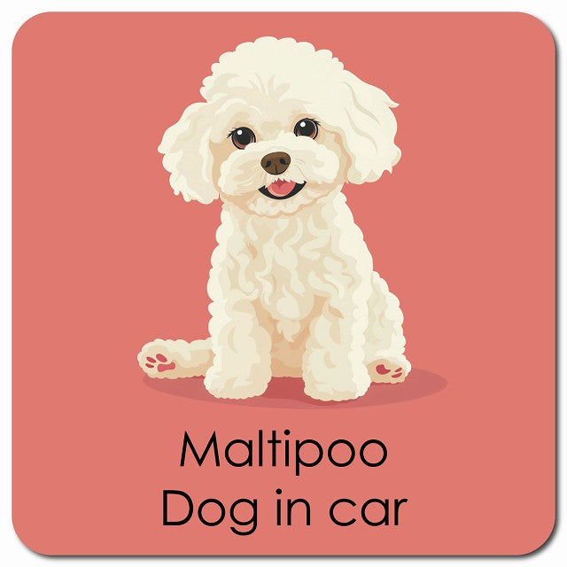 Maltipoo マルプー 車用 パステル くすみカラー スタイル アニメ風 マグネット 13x13cm 正方形 カーマグネット 表示プレート