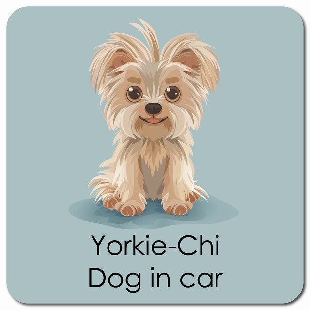 Yorkie-Chi ヨーチー 車用 パステル くすみカラー スタイル アニメ風 マグネット 13x13cm 正方形 カーマグネット 表示プレート