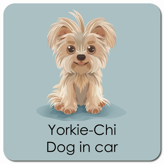 Yorkie-Chi ヨーチー 車用 パステル くすみカラー スタイル アニメ風 マグネット 13x13cm 正方形 カーマグネット 表示プレート