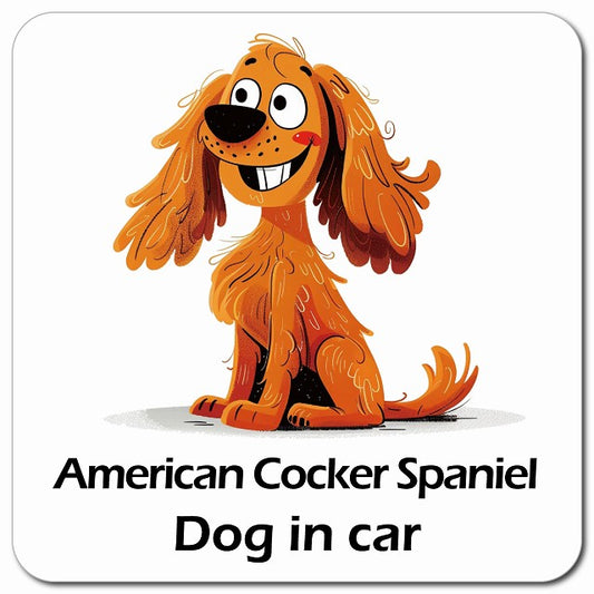 American Cocker Spaniel アメリカンコッカースパニエル 車用 アメリカン カートゥーン スタイル アニメ風 マグネット 13x13cm 正方形 カーマグネット 表示プレート