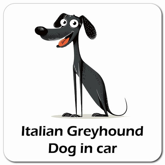 Italian Greyhound イタリアングレーハウンド 車用 アメリカン カートゥーン スタイル アニメ風 マグネット 13x13cm 正方形 カーマグネット 表示プレート