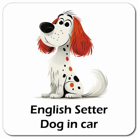 English Setter イングリッシュセッター 車用 アメリカン カートゥーン スタイル アニメ風 マグネット 13x13cm 正方形 カーマグネット 表示プレート