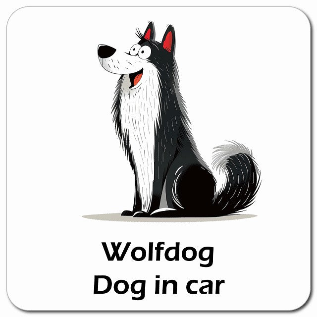 Wolfdog ウルフドッグ 車用 アメリカン カートゥーン スタイル アニメ風 マグネット 13x13cm 正方形 カーマグネット 表示プレート