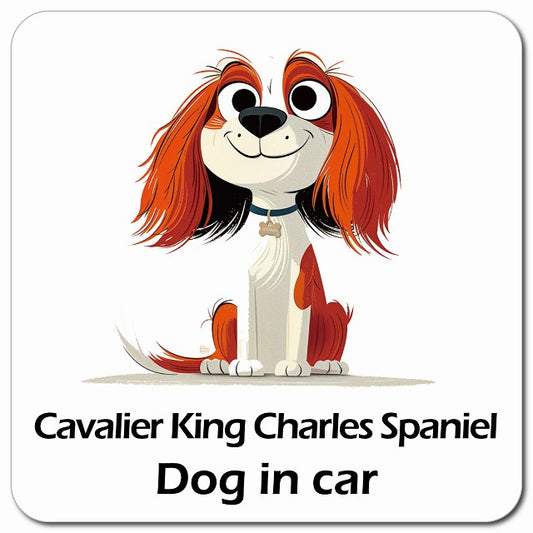 Cavalier King Charles Spaniel キャバリアキングチャールズスパニエル 車用 アメリカン カートゥーン スタイル アニメ風 マグネット 13x13cm 正方形 カーマグネット 表示プレート