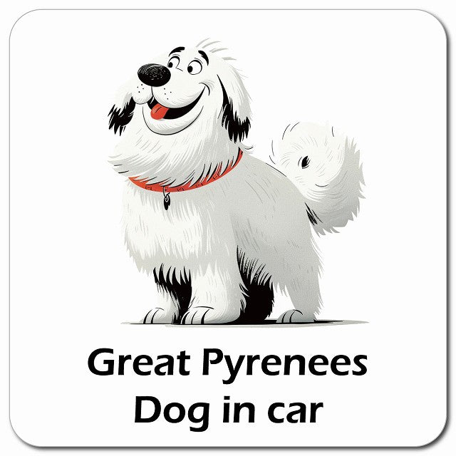 Great Pyrenees グレートピレニーズ 車用 アメリカン カートゥーン スタイル アニメ風 マグネット 13x13cm 正方形 カーマグネット 表示プレート