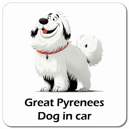 Great Pyrenees グレートピレニーズ 車用 アメリカン カートゥーン スタイル アニメ風 マグネット 13x13cm 正方形 カーマグネット 表示プレート