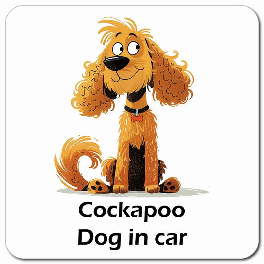 Cockapoo コッカプー 車用 アメリカン カートゥーン スタイル アニメ風 マグネット 13x13cm 正方形 カーマグネット 表示プレート