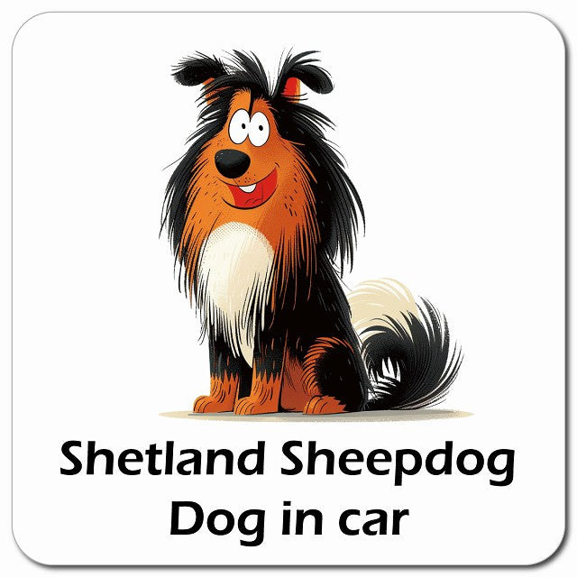 Shetland Sheepdog シェットランドシープドッグ 車用 アメリカン カートゥーン スタイル アニメ風 マグネット 13x13cm 正方形 カーマグネット 表示プレート