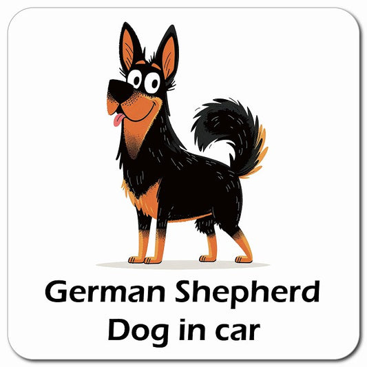German Shepherd シェパード 車用 アメリカン カートゥーン スタイル アニメ風 マグネット 13x13cm 正方形 カーマグネット 表示プレート