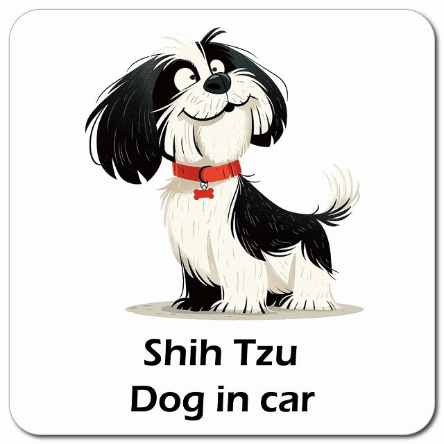 Shih Tzu シーズー 車用 アメリカン カートゥーン スタイル アニメ風 マグネット 13x13cm 正方形 カーマグネット 表示プレート