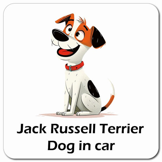 Jack Russell Terrier ジャックラッセルテリア 車用 アメリカン カートゥーン スタイル アニメ風 マグネット 13x13cm 正方形 カーマグネット 表示プレート
