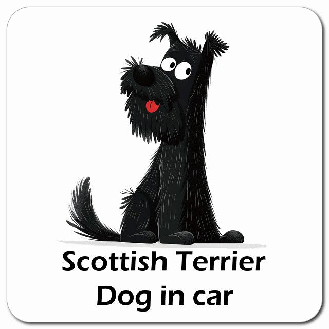 Scottish Terrier スコティッシュテリア 車用 アメリカン カートゥーン スタイル アニメ風 マグネット 13x13cm 正方形 カーマグネット 表示プレート