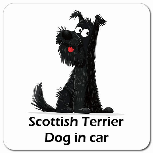 Scottish Terrier スコティッシュテリア 車用 アメリカン カートゥーン スタイル アニメ風 マグネット 13x13cm 正方形 カーマグネット 表示プレート