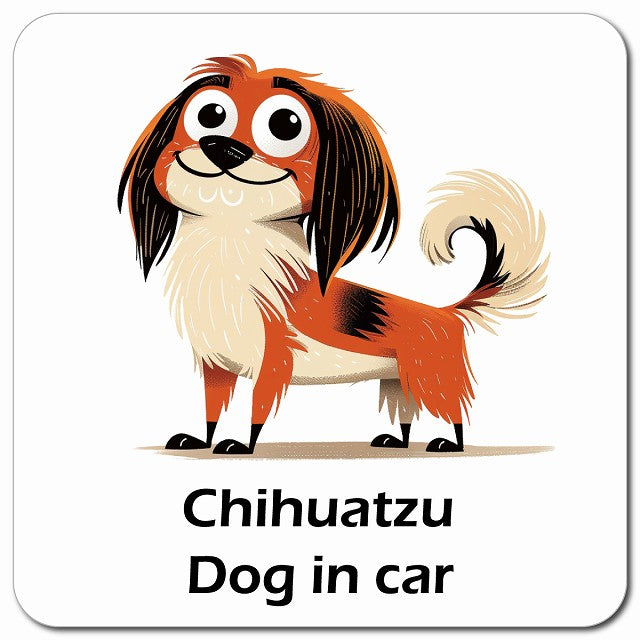 Chihuatzu チワズー 車用 アメリカン カートゥーン スタイル アニメ風 マグネット 13x13cm 正方形 カーマグネット 表示プレート