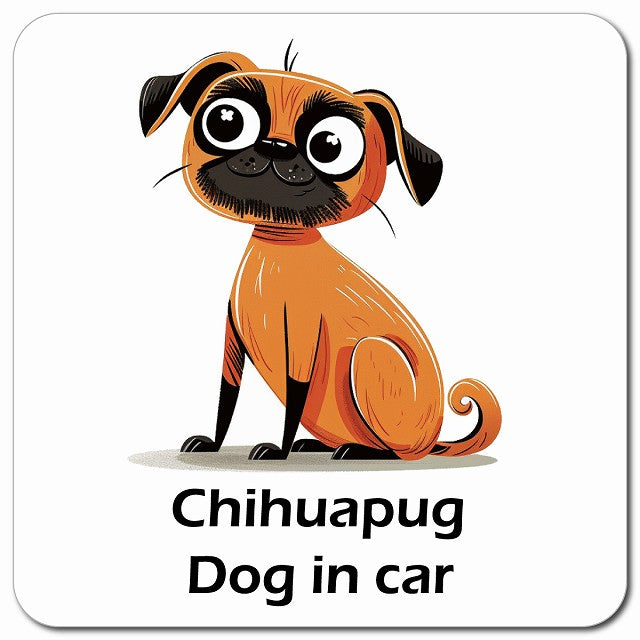 Chihuapug チワパグ 車用 アメリカン カートゥーン スタイル アニメ風 マグネット 13x13cm 正方形 カーマグネット 表示プレート