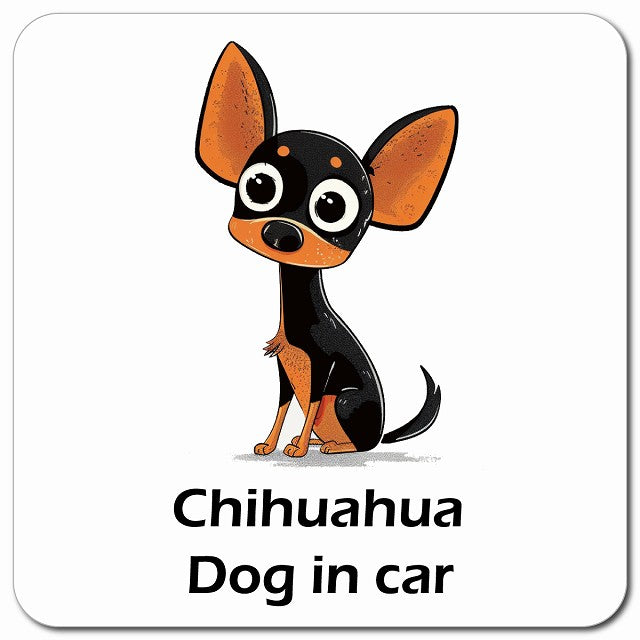 Chihuahua チワワ 車用 アメリカン カートゥーン スタイル アニメ風 マグネット 13x13cm 正方形 カーマグネット 表示プレート