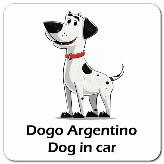 Dogo Argentino ドゴアルヘンティーノ 車用 アメリカン カートゥーン スタイル アニメ風 マグネット 13x13cm 正方形 カーマグネット 表示プレート