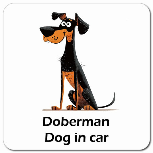 Doberman ドーベルマン 車用 アメリカン カートゥーン スタイル アニメ風 マグネット 13x13cm 正方形 カーマグネット 表示プレート