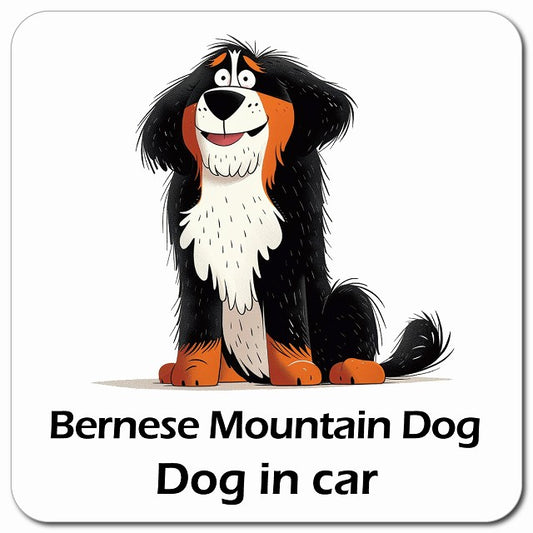 Bernese Mountain Dog バーニーズマウンテンドッグ 車用 アメリカン カートゥーン スタイル アニメ風 マグネット 13x13cm 正方形 カーマグネット 表示プレート