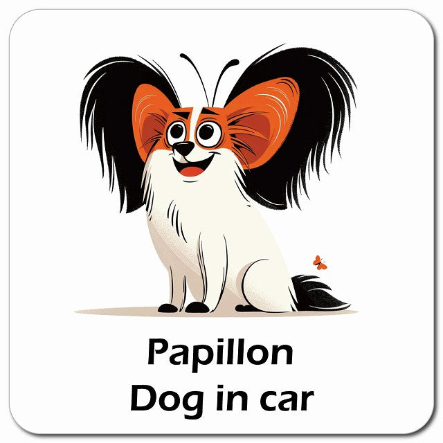 Papillon パピヨン 車用 アメリカン カートゥーン スタイル アニメ風 マグネット 13x13cm 正方形 カーマグネット 表示プレート