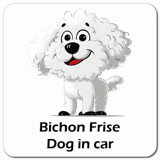 Bichon Frise ビションフリーゼ 車用 アメリカン カートゥーン スタイル アニメ風 マグネット 13x13cm 正方形 カーマグネット 表示プレート