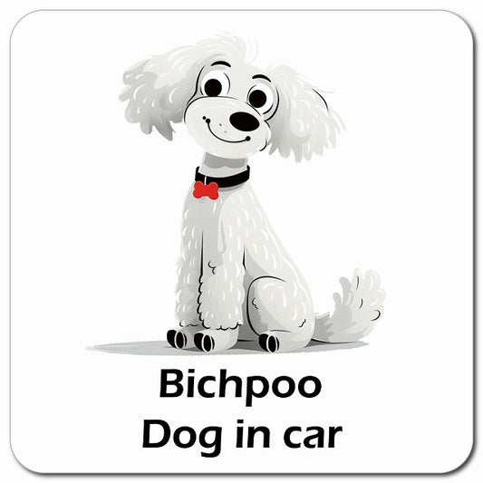 Bichpoo ビションプー 車用 アメリカン カートゥーン スタイル アニメ風 マグネット 13x13cm 正方形 カーマグネット 表示プレート