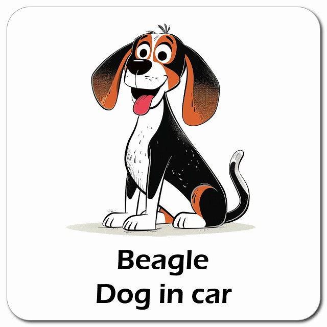 Beagle ビーグル 車用 アメリカン カートゥーン スタイル アニメ風 マグネット 13x13cm 正方形 カーマグネット 表示プレート